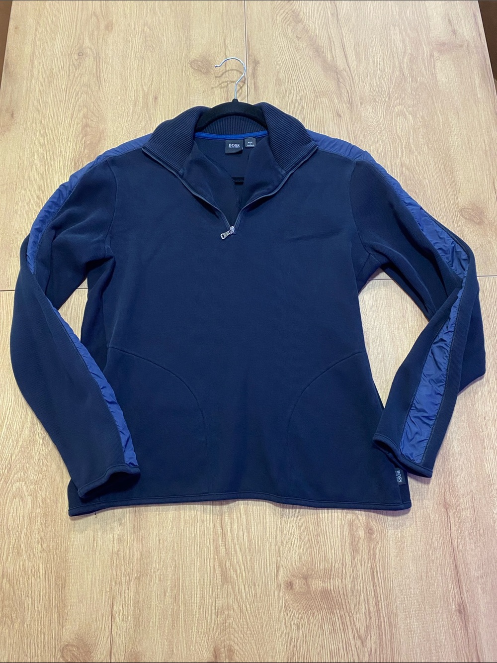 Hugo Boss Navy Half-Zip Performance Jacket with Blue Sleeve Panels